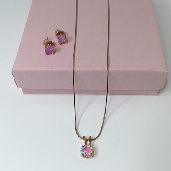 Rose GP Pink Opal Earring/Necklace Set - Picture 4 of 16